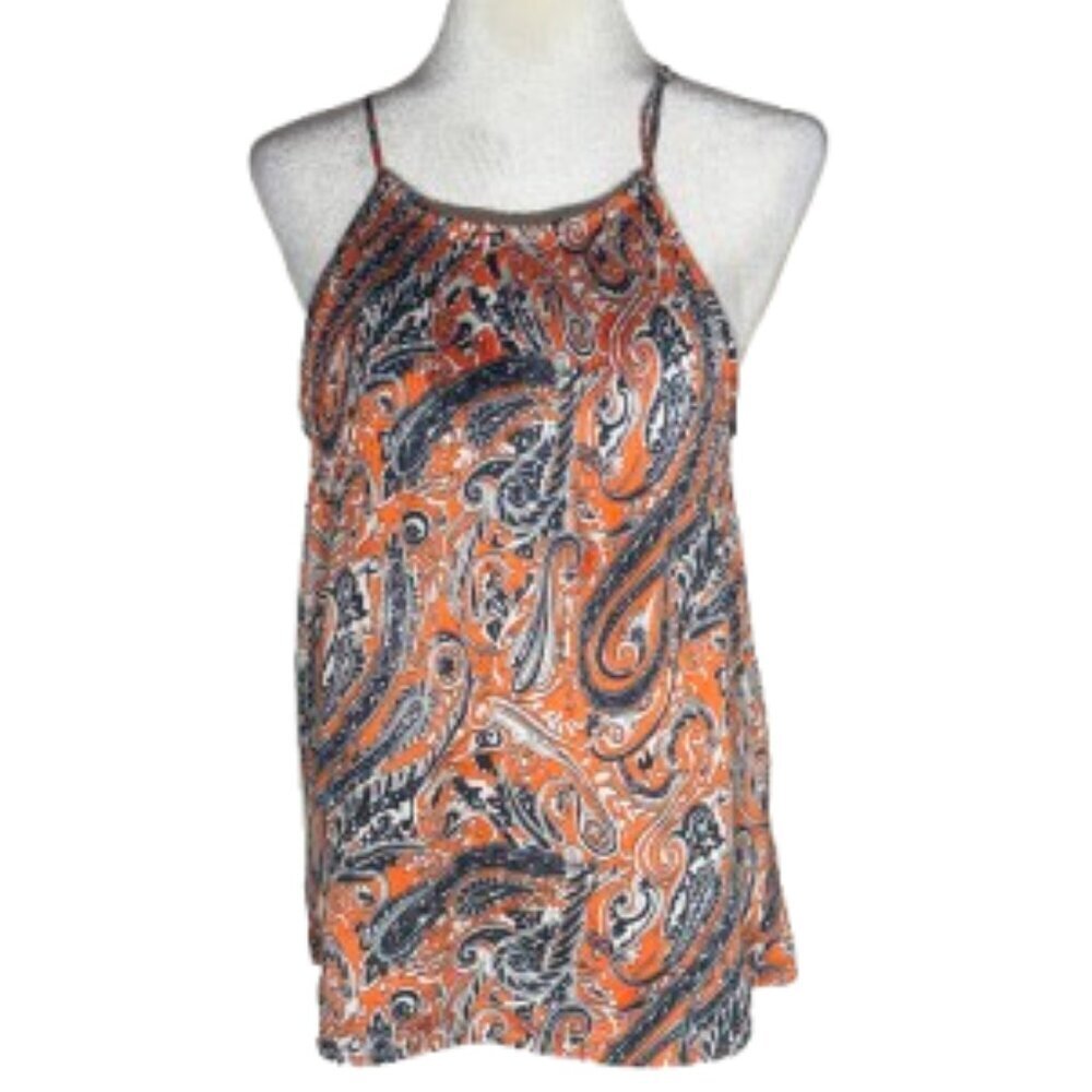 Ann Taylor Accordion Pleated Paisley Spaghetti Strap Tank Top Medium